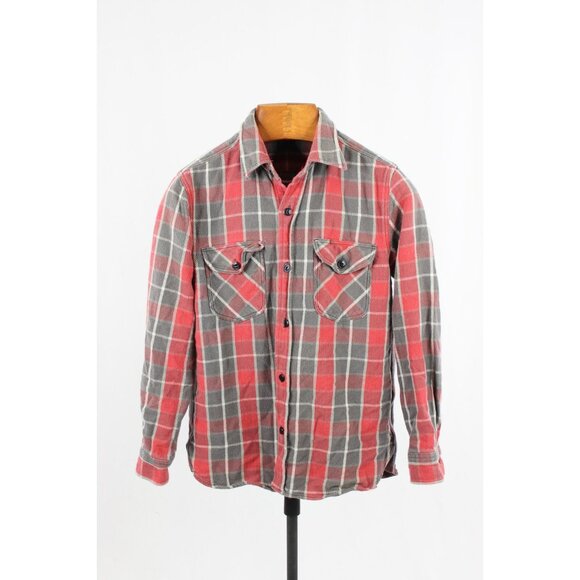 LEE Red Grey Plaid Check Cotton Flannel Button Down Shirt, Size M - Picture 1 of 13